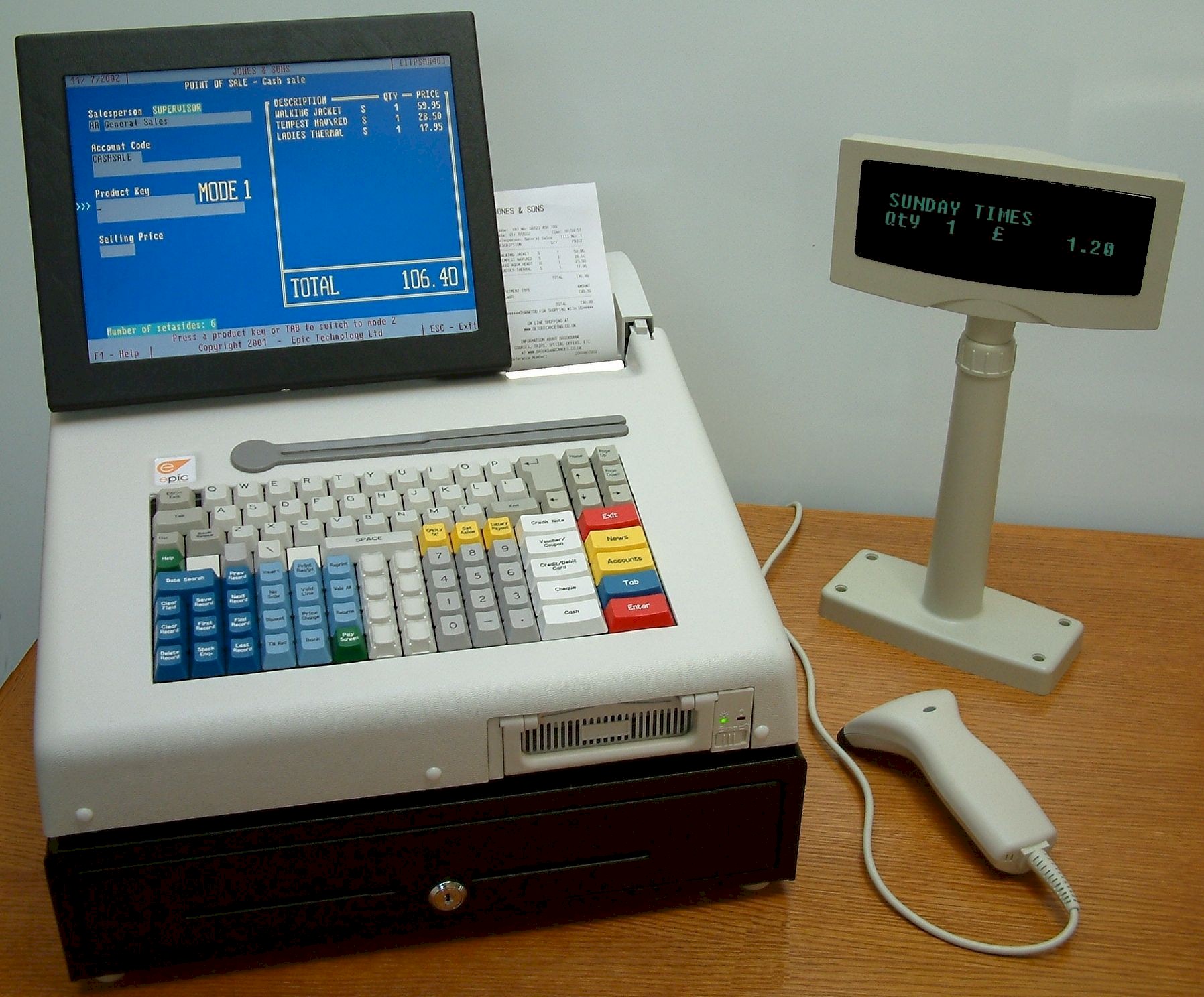 Cash till with LCD screen, printer and removeable HDD